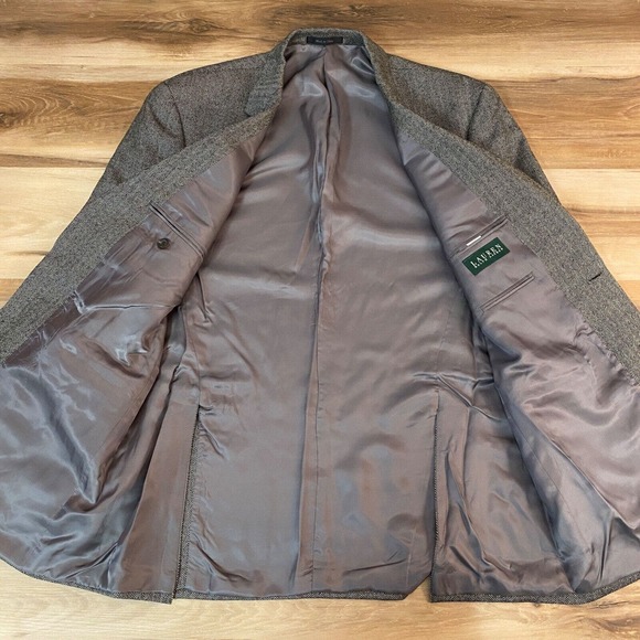 Lauren Ralph Lauren Blazer Mens 44L Wool Jacket Herringbone - Picture 9 of 13